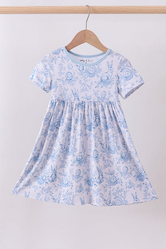 Blue bunny egg bamboo dress - Cloudling Kids Clothing