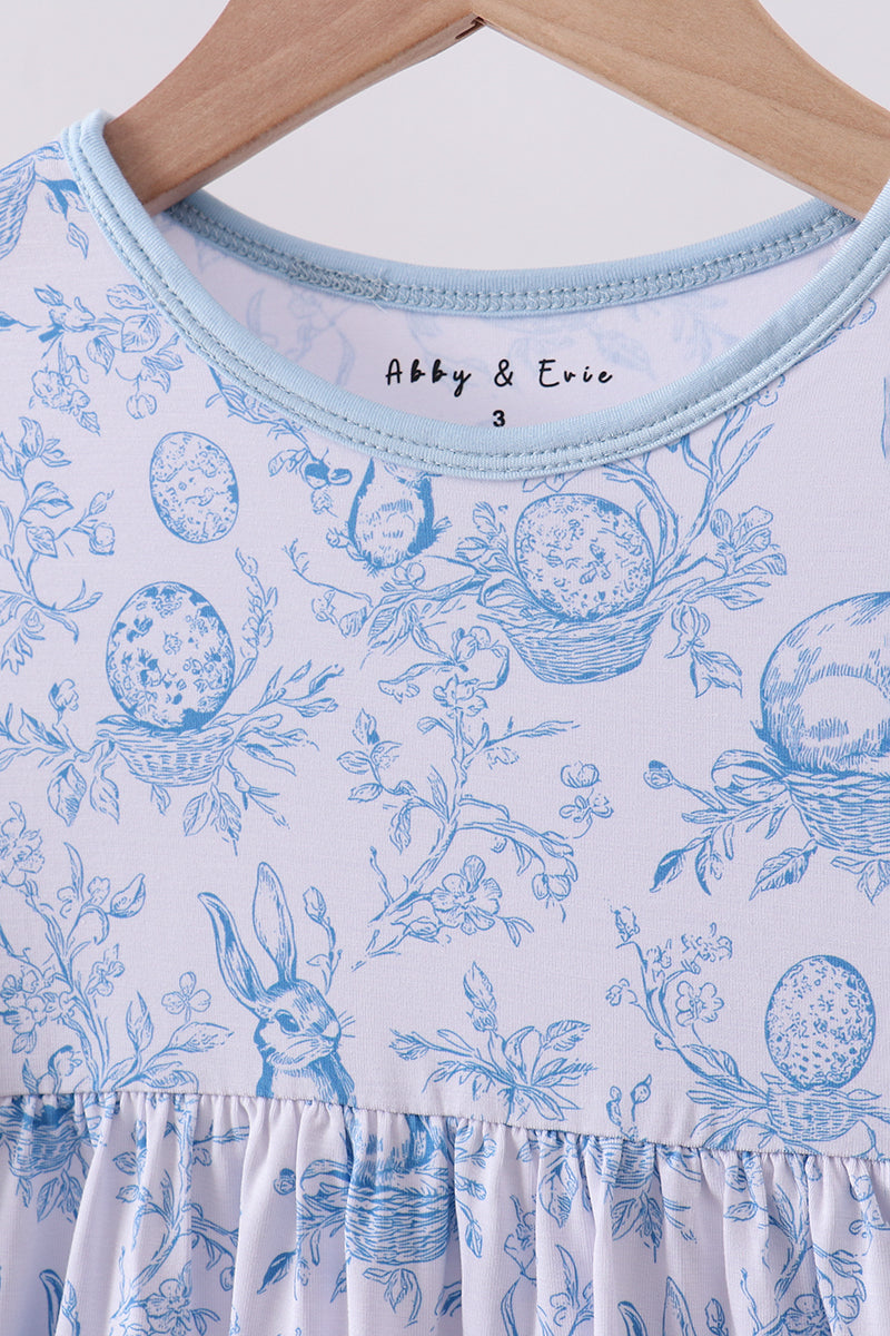 Blue bunny egg bamboo dress - Cloudling Kids Clothing
