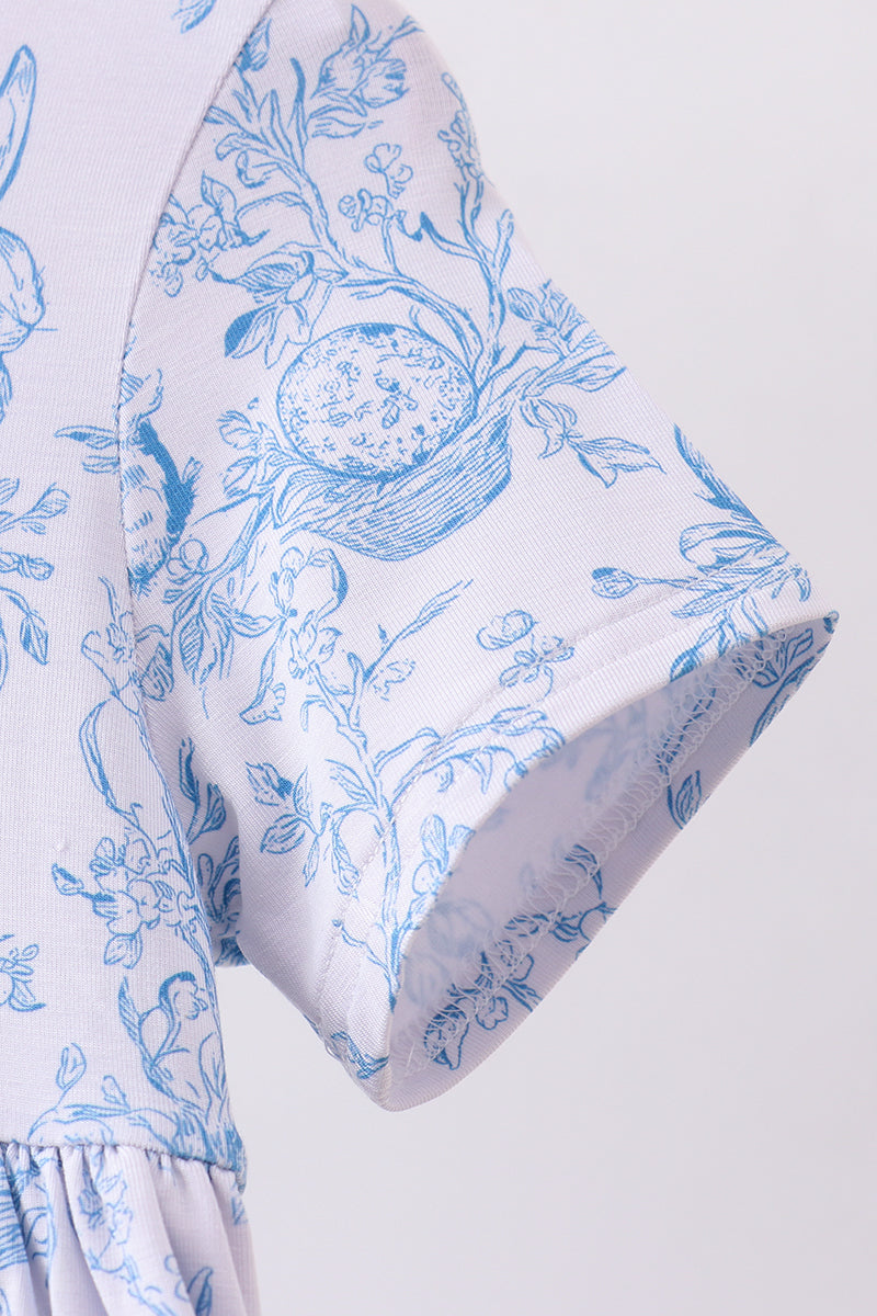 Blue bunny egg bamboo dress - Cloudling Kids Clothing