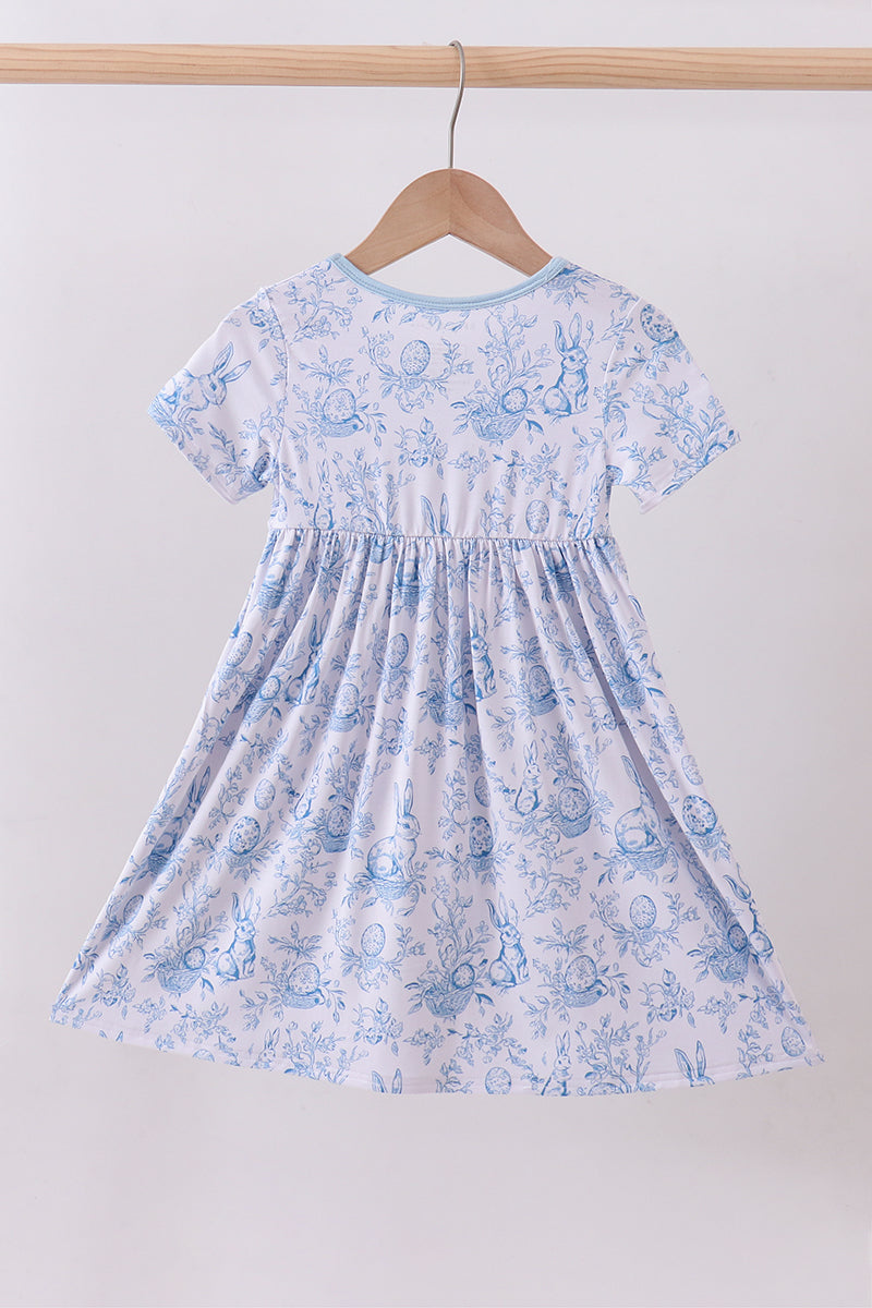 Blue bunny egg bamboo dress - Cloudling Kids Clothing