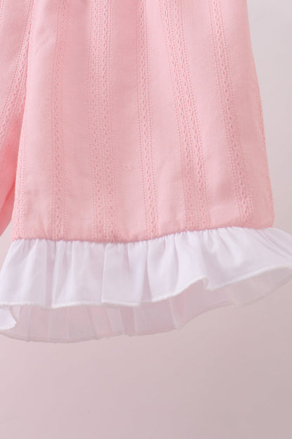 Pink cross jacquard embroidery shorts set