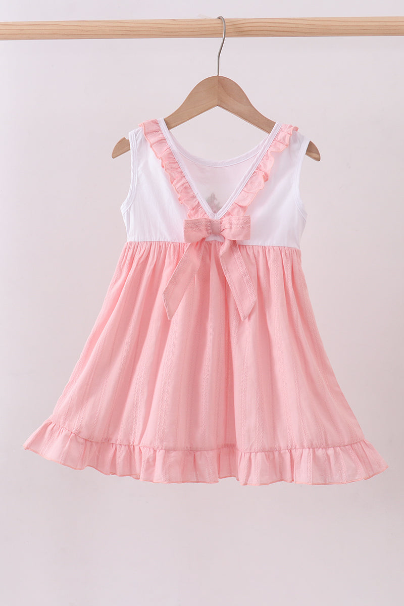 Pink cross jacquard embroidery ruffle dress