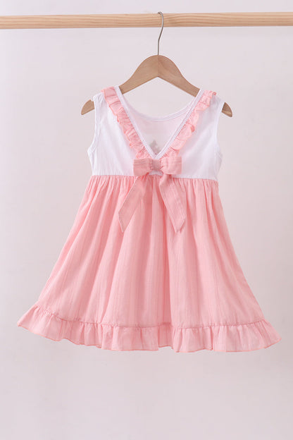 Pink cross jacquard embroidery ruffle dress