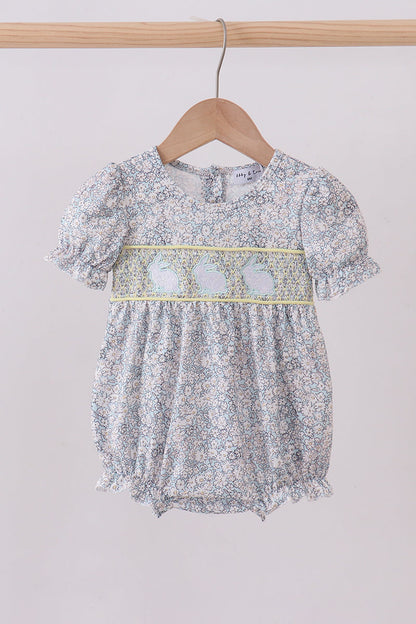 Floral bunny smocked bubble