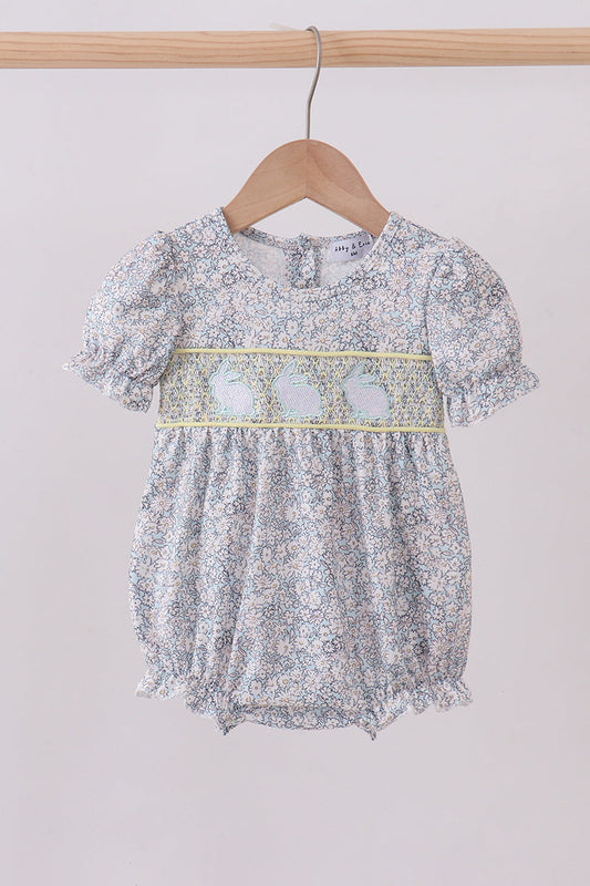 Floral bunny smocked bubble