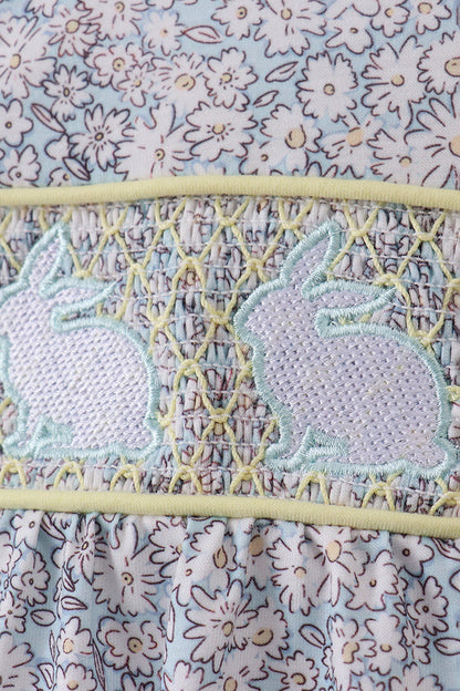 Floral bunny smocked bubble