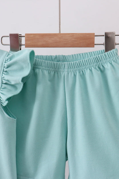 Green bunny applique shorts set