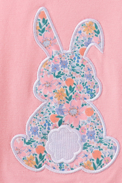 Pink bunny applique ruffle shorts set