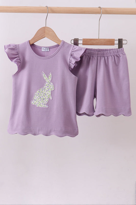 Purple bunny applique ruffle shorts set - Cloudling Kids Clothing