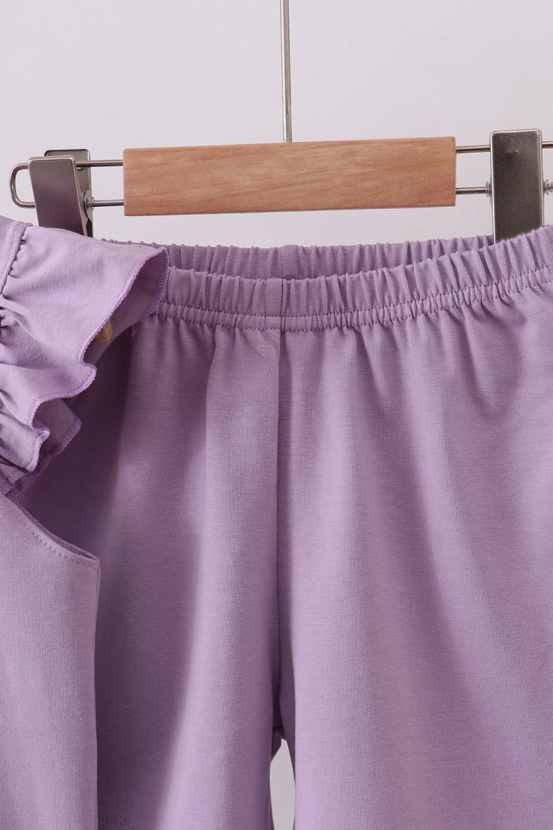 Purple bunny applique ruffle shorts set - Cloudling Kids Clothing
