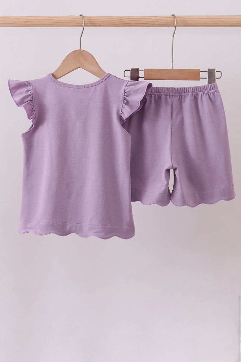 Purple bunny applique ruffle shorts set - Cloudling Kids Clothing