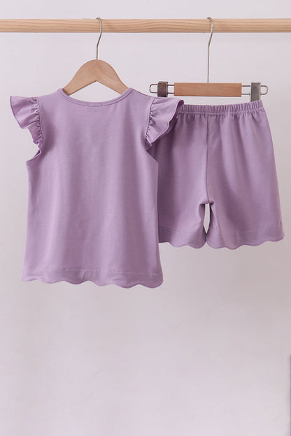 Purple bunny applique ruffle shorts set - Cloudling Kids Clothing