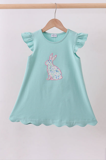 Green bunny applique dress
