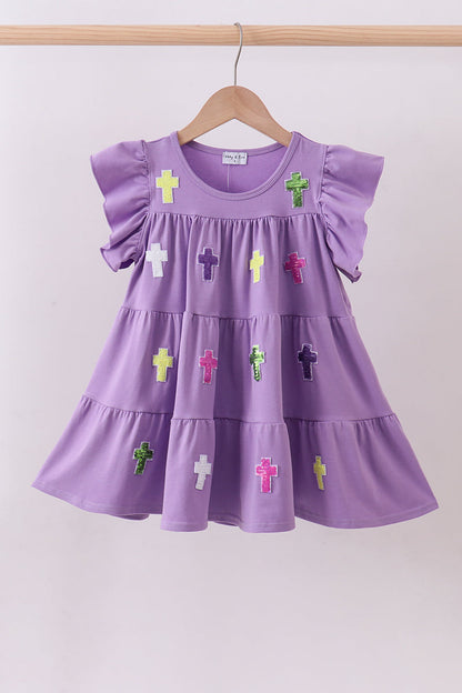 Lavender cross sequin tiered dress