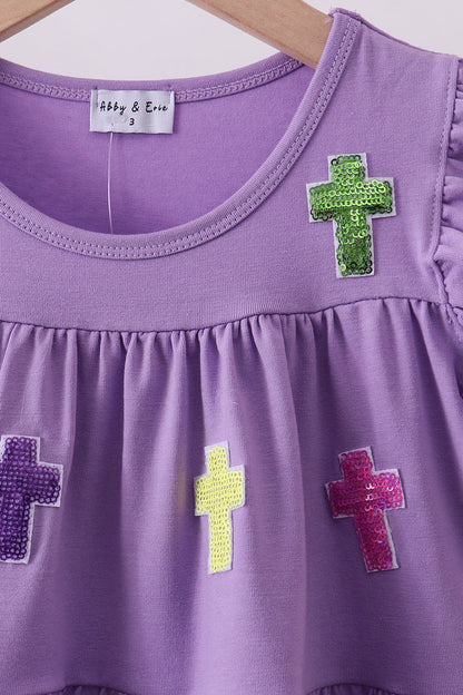 Lavender cross sequin tiered dress