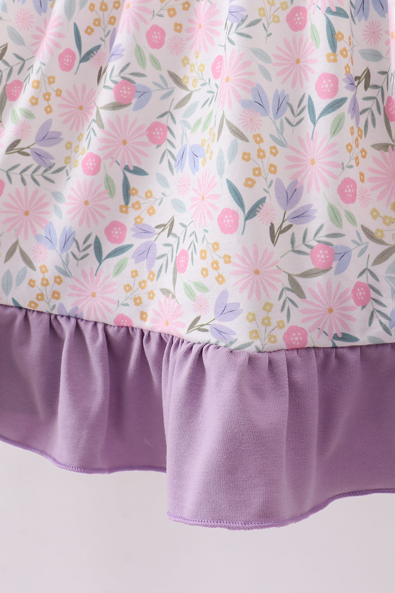 Purple floral smocked ruffle dress - Cloudling Kids Clothing