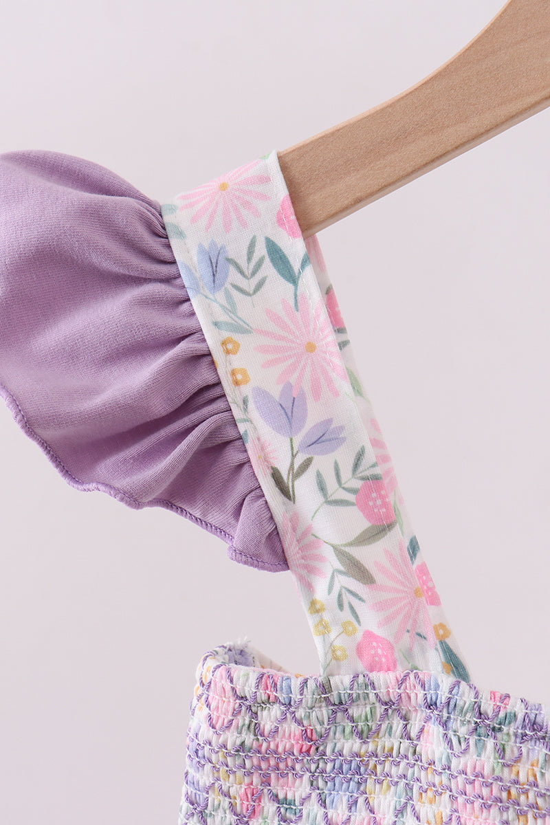 Purple floral smocked ruffle dress - Cloudling Kids Clothing