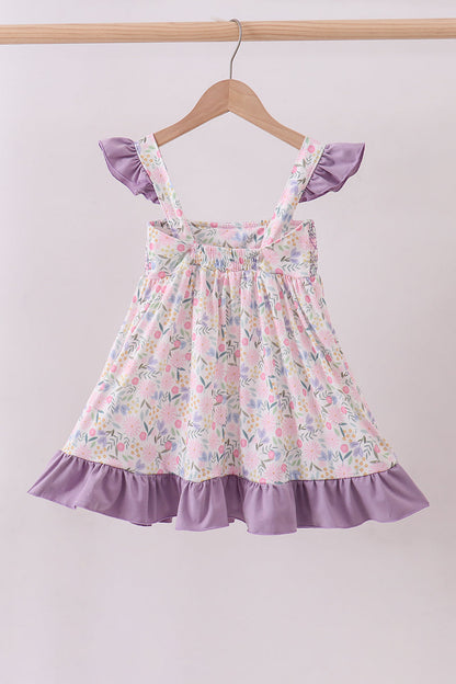 Purple floral smocked ruffle dress - Cloudling Kids Clothing