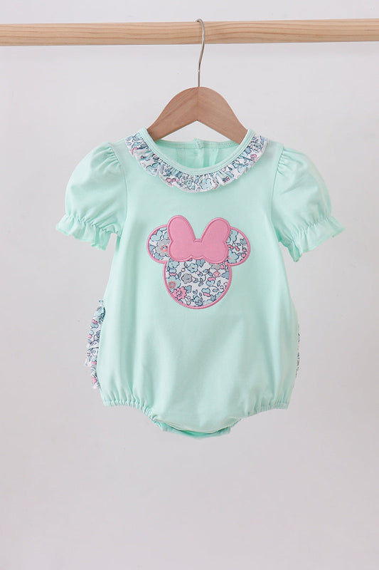 Mint floral character applique ruffle bubble - Cloudling Kids Clothing