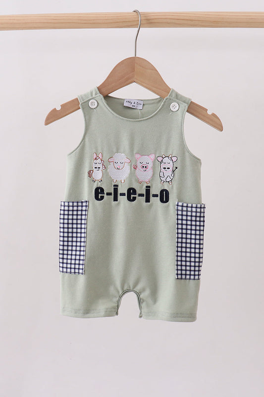Green farm animal embroidery jonjon - Cloudling Kids Clothing