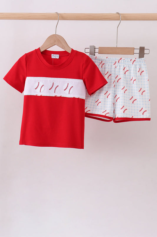 Baseball applique shorts set - Cloudling Kids Clothing