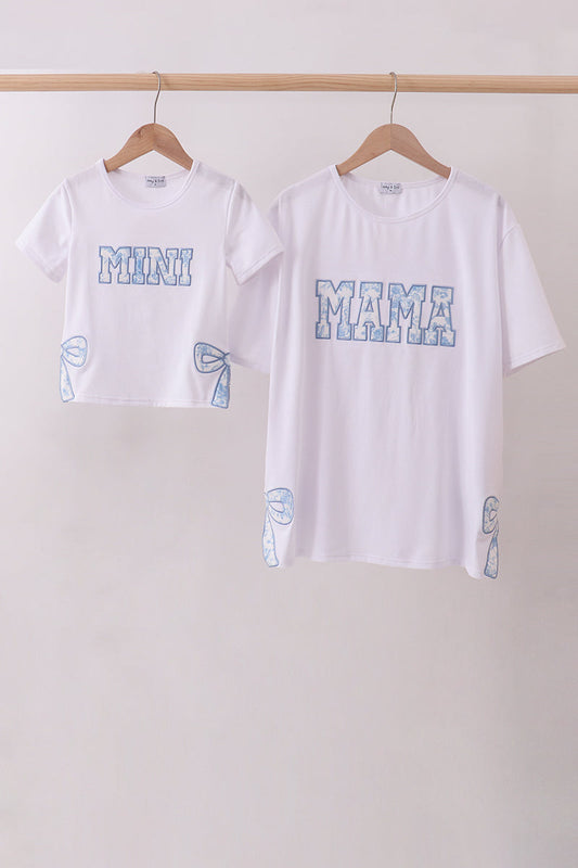 White MAMA bow applique mom&me top - Cloudling Kids Clothing