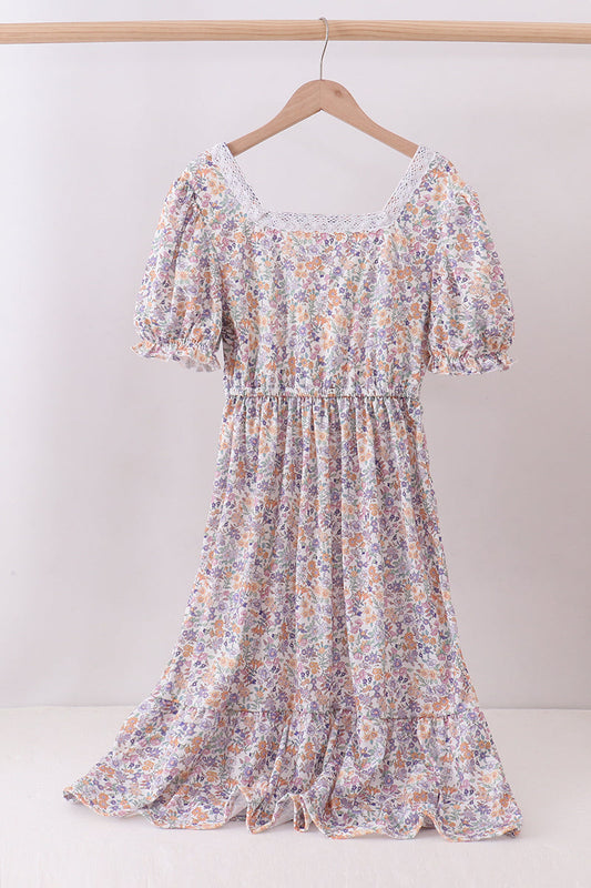 Purple floral lace women dress - Cloudling Kids Clothing