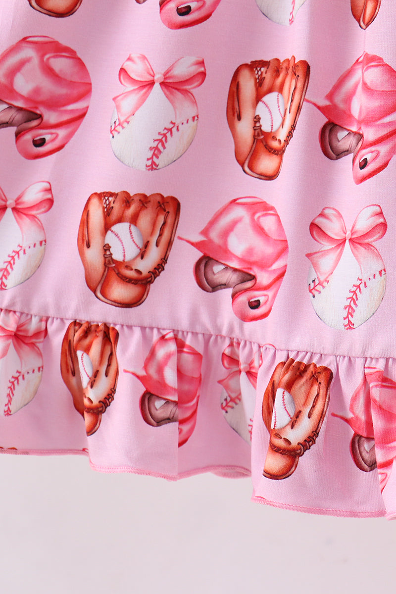 Pink bow baseball bamboo dress - Cloudling Kids Clothing