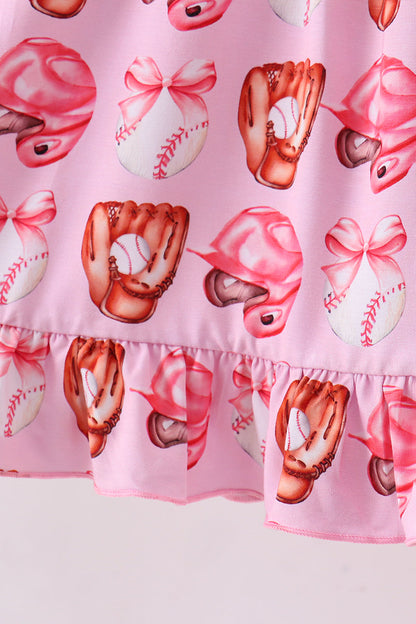 Pink bow baseball bamboo dress - Cloudling Kids Clothing