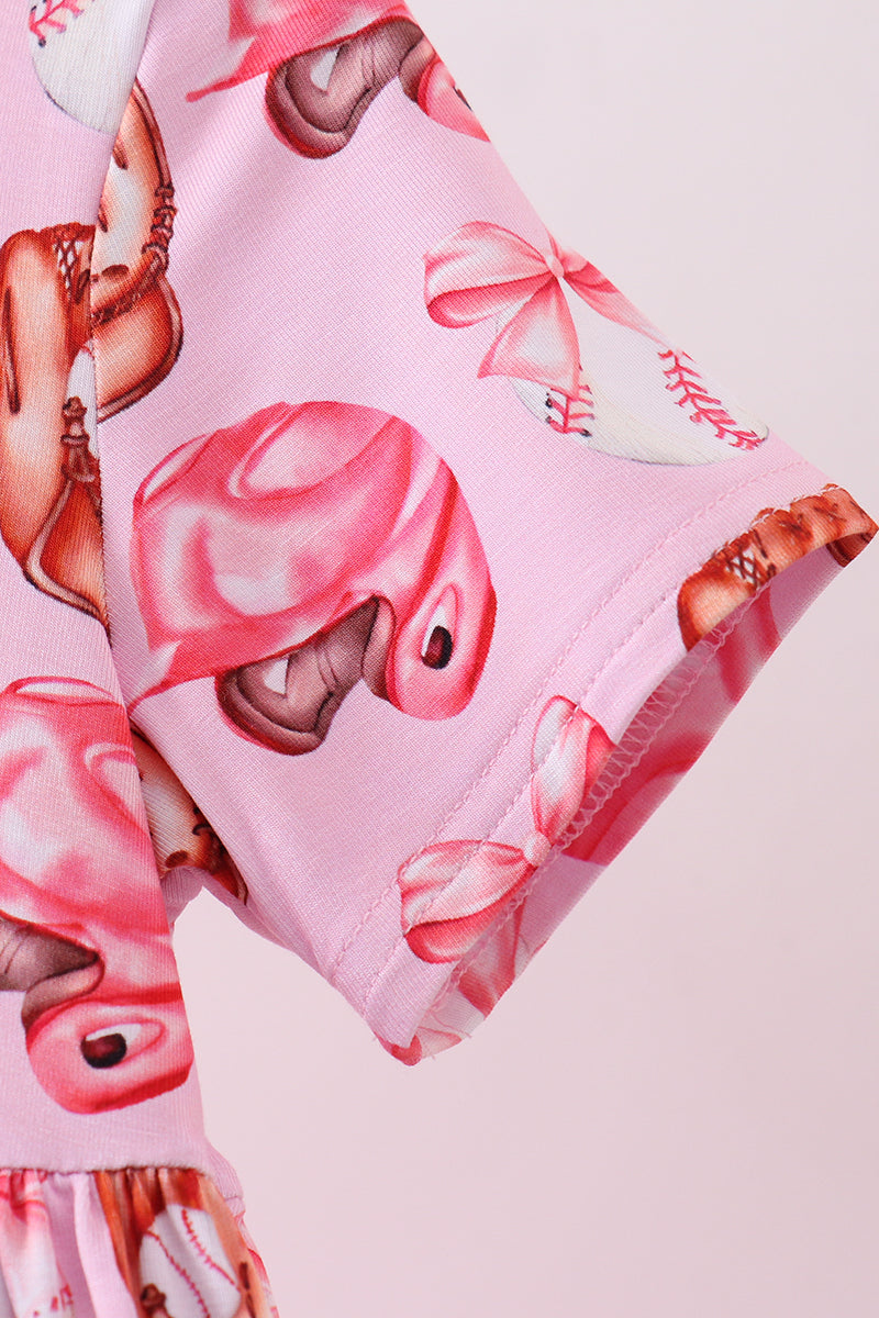 Pink bow baseball bamboo dress - Cloudling Kids Clothing