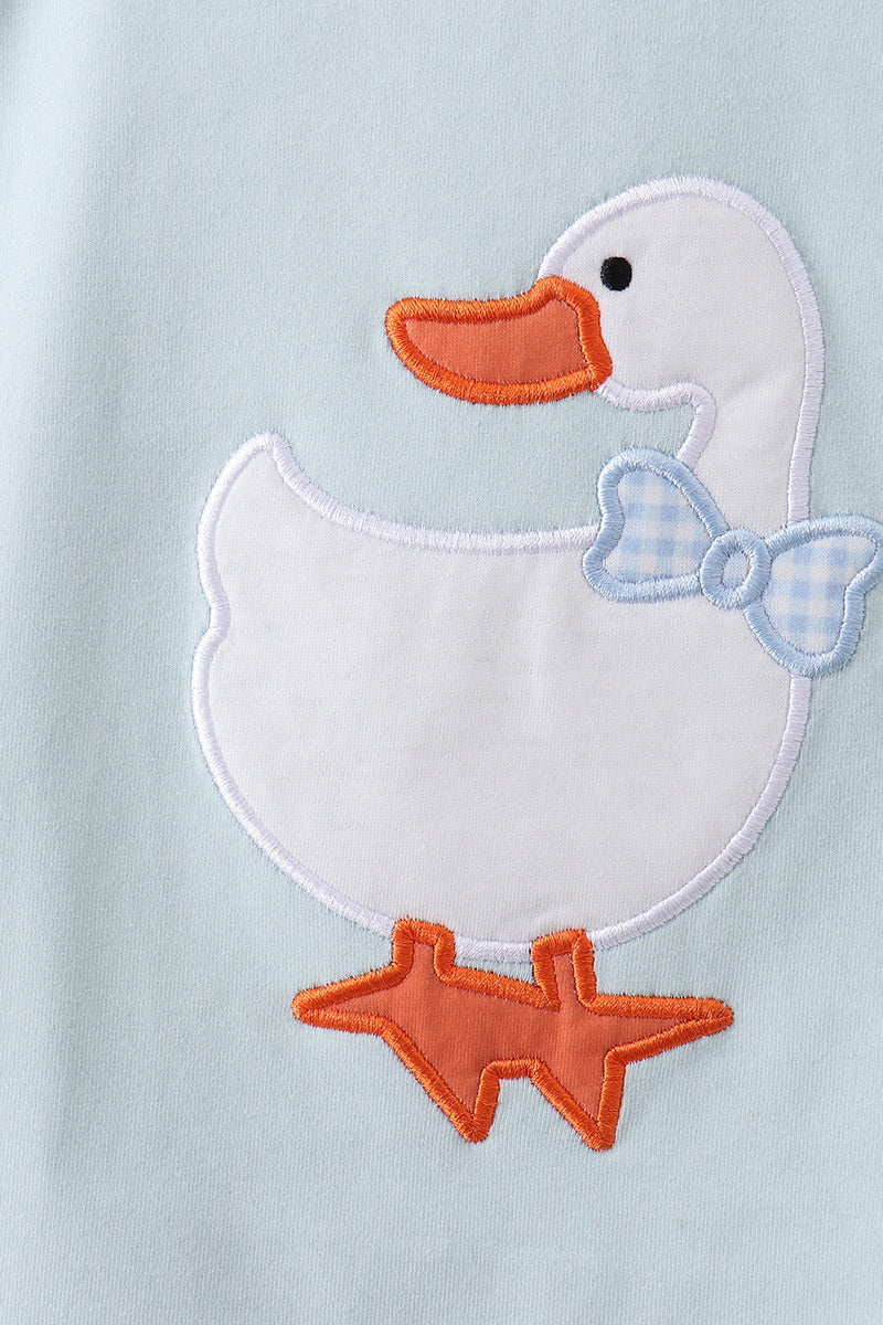 Blue goose applique gingham shorts set - Cloudling Kids Clothing