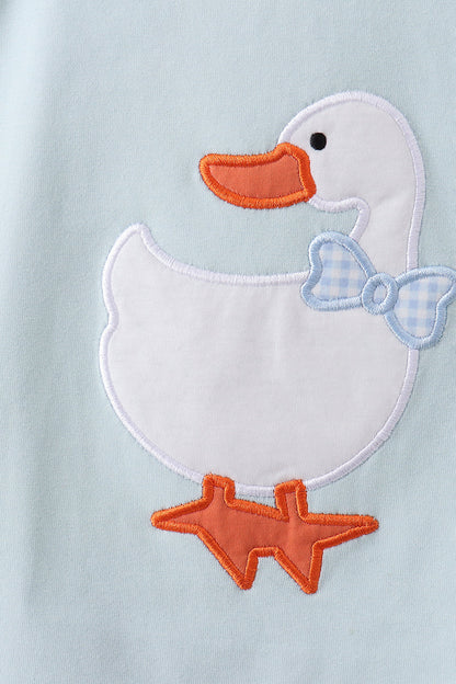 Blue goose applique gingham shorts set - Cloudling Kids Clothing