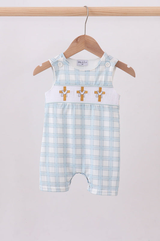 Blue cross smocked plaid jonjon - Cloudling Kids Clothing