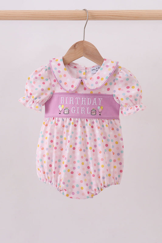 Purple birthday embroidery bubble - Cloudling Kids Clothing