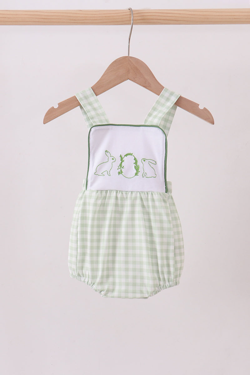 Bunny embroidery gingham bubble - Cloudling Kids Clothing