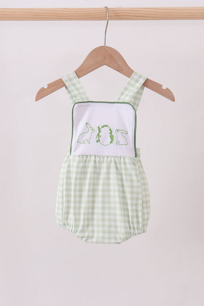 Bunny embroidery gingham bubble - Cloudling Kids Clothing