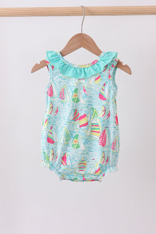 Blue sailboat print ruffle bubble