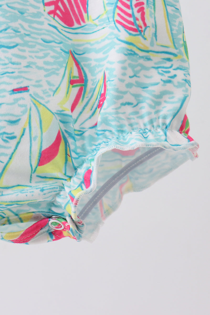 Blue sailboat print ruffle bubble