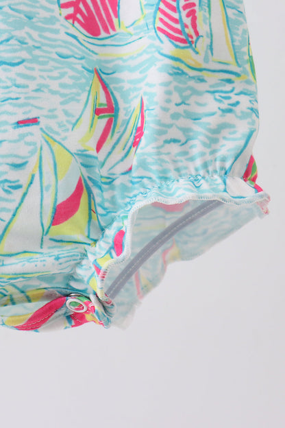 Blue sailboat print ruffle bubble