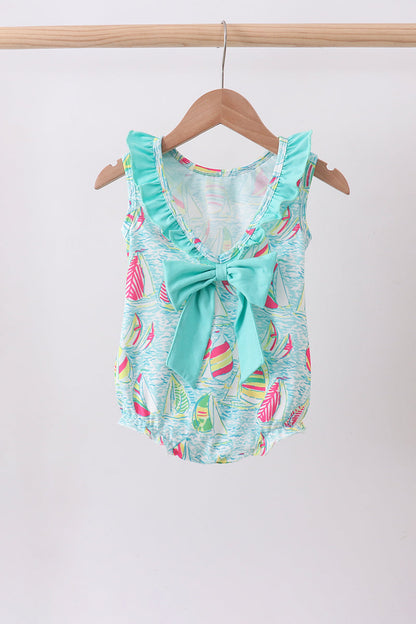 Blue sailboat print ruffle bubble
