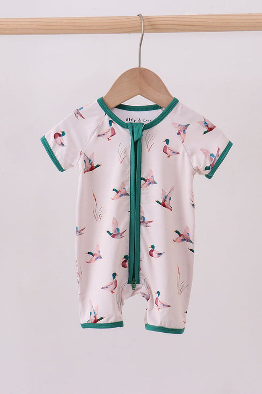 Green duck bamboo pajama romper - Cloudling Kids Clothing