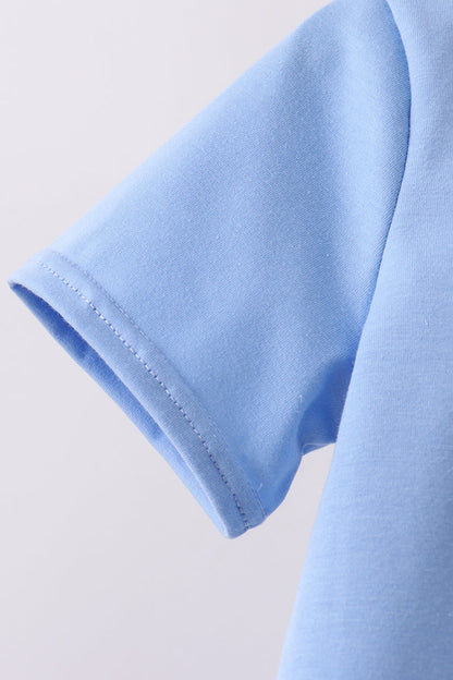 Blue puppy french knot stripe shorts set