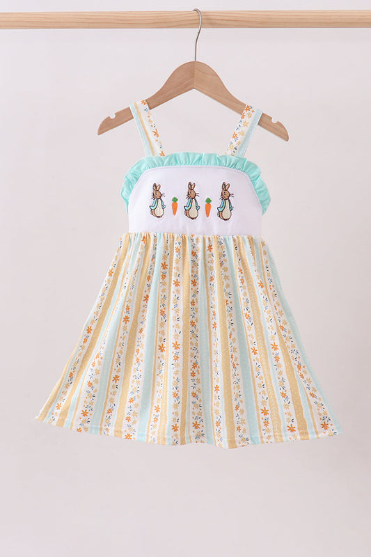 Floral bunny embroidery ruffle dress - Cloudling Kids Clothing