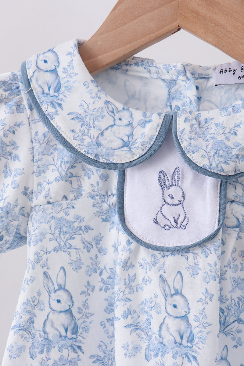 Navy bunny embroidery floral peter pan collar bloomer set - Cloudling Kids Clothing