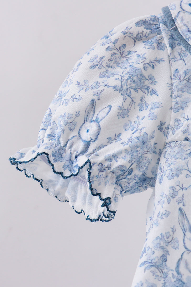 Navy bunny embroidery floral peter pan collar bloomer set - Cloudling Kids Clothing