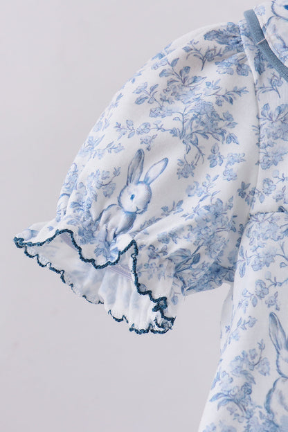 Navy bunny embroidery floral peter pan collar bloomer set - Cloudling Kids Clothing