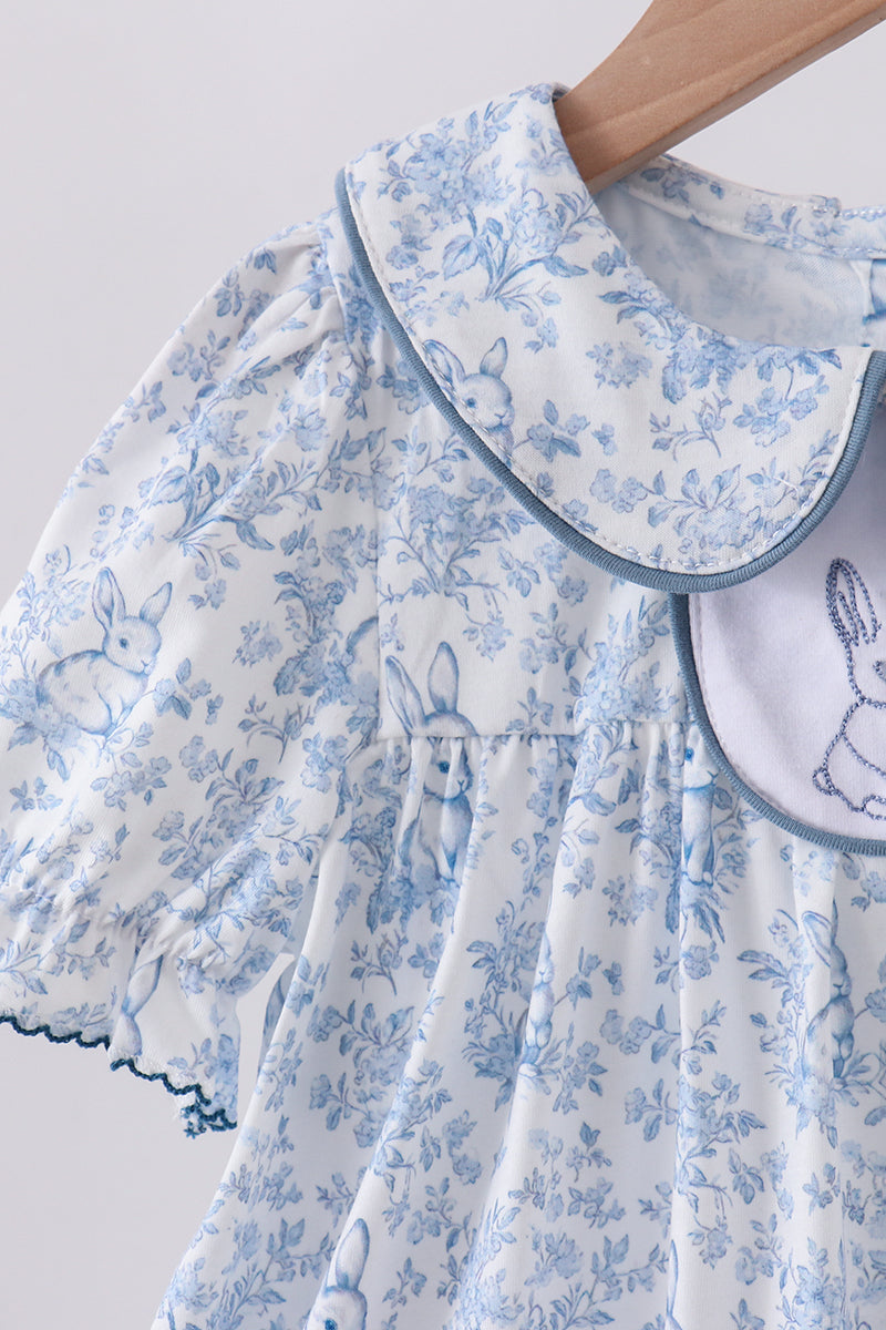 Navy bunny embroidery floral peter pan collar shorts set - Cloudling Kids Clothing