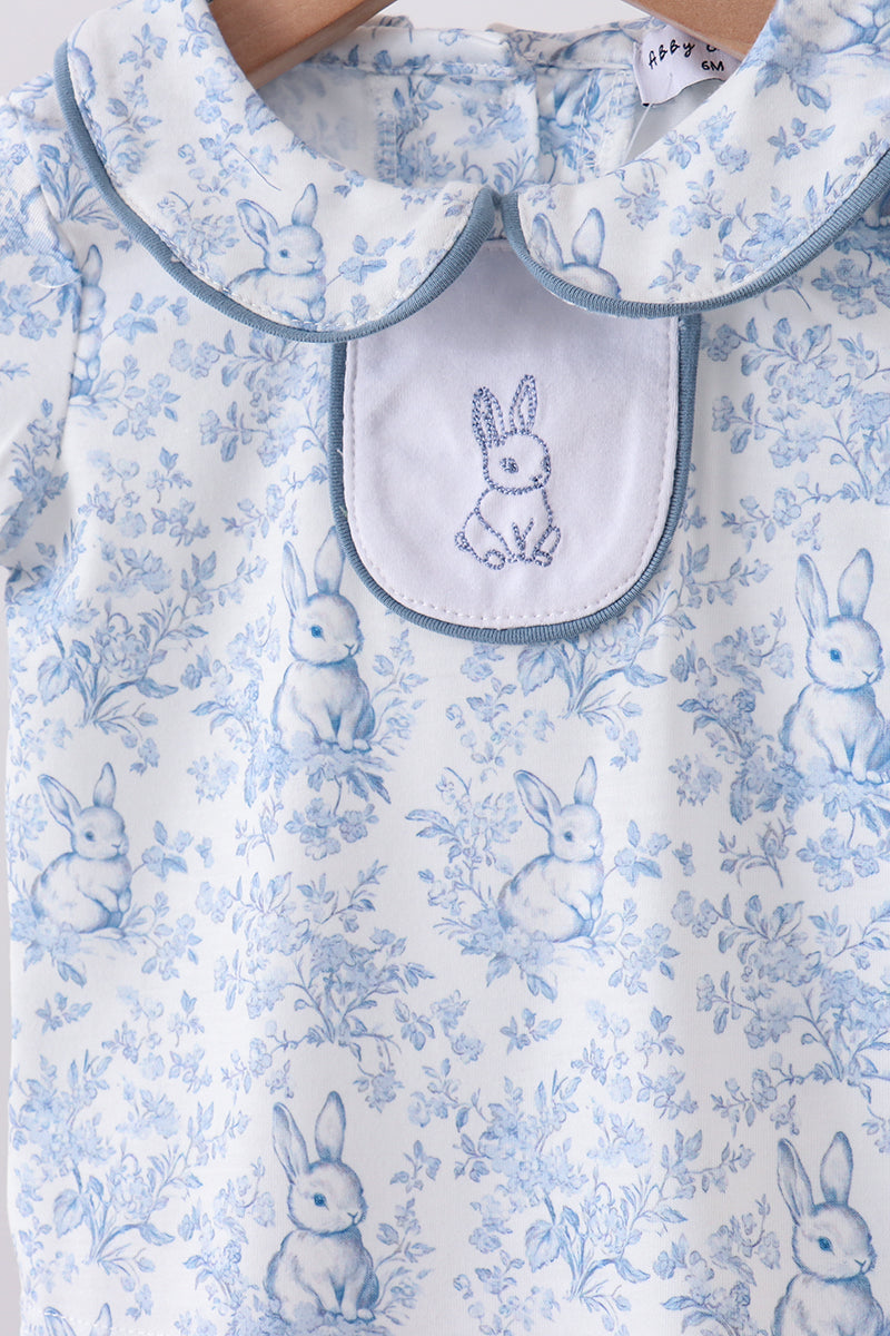 Navy bunny embroidery peter pan collar bloomer set - Cloudling Kids Clothing