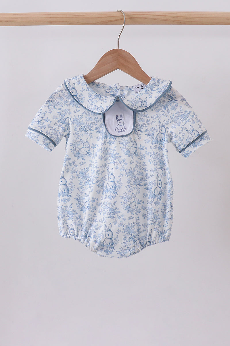 Navy bunny embroidery peter pan collar bubble - Cloudling Kids Clothing