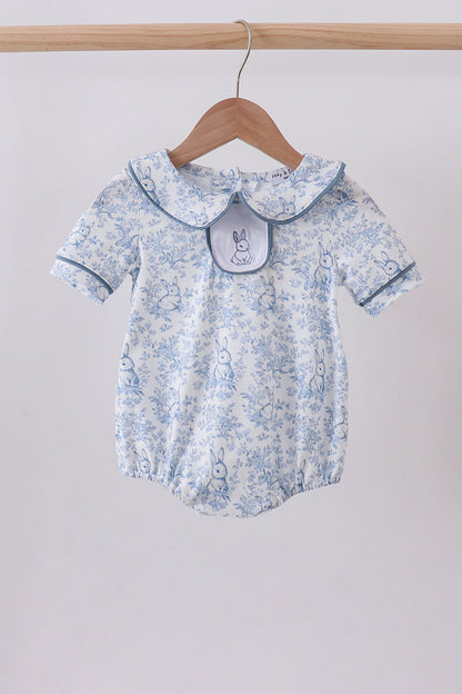 Navy bunny embroidery peter pan collar bubble - Cloudling Kids Clothing